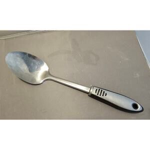 12-1/4" Stainless Steel Serving Spoon w/Silver & Black Handle - used